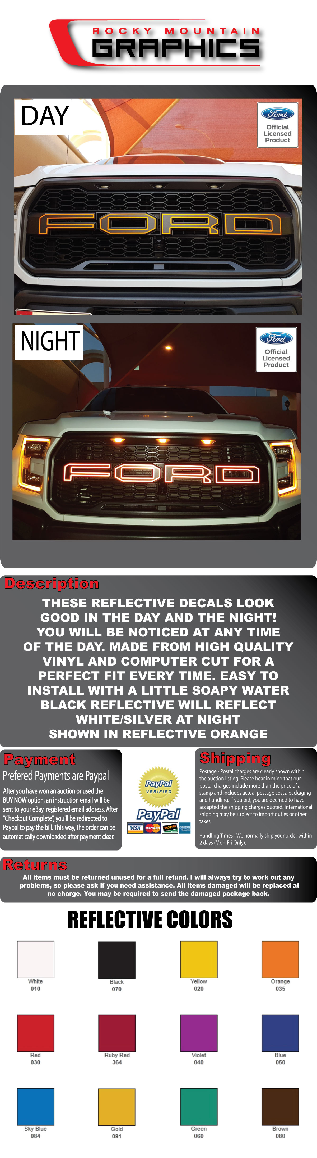 grills for trucks ford on 2020 Ford Raptor Svt F150 Reflective Grille Outlines Letter Vinyl Stickers Grill Ebay