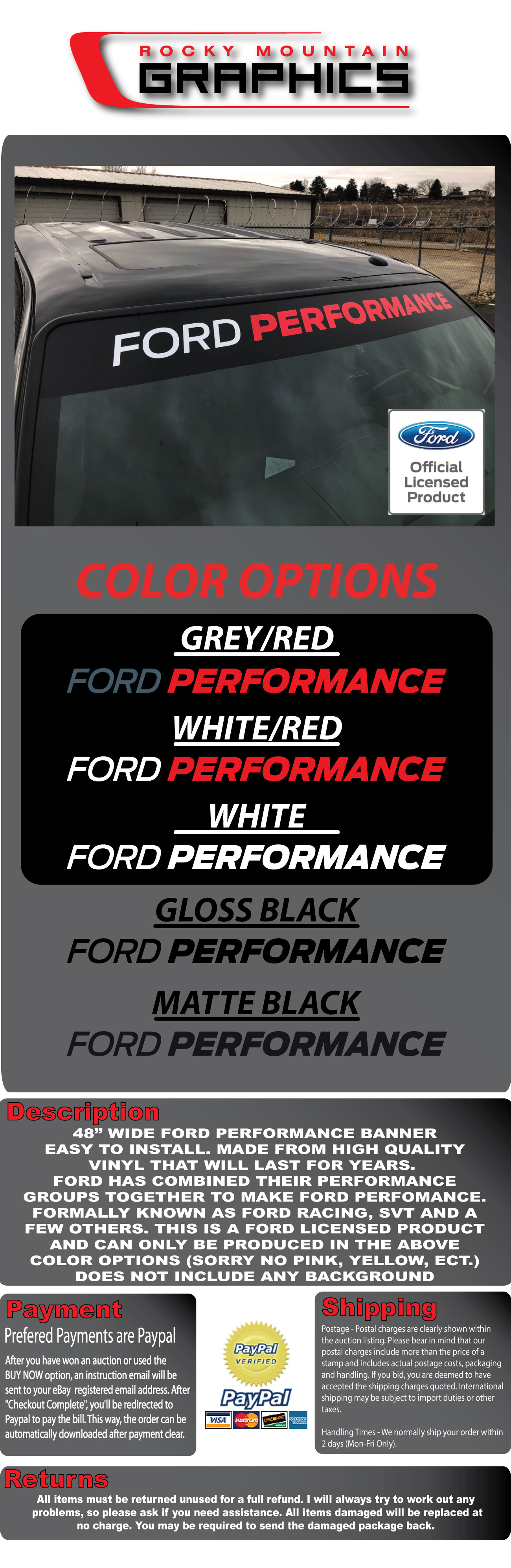Car Truck Decals Stickers Ford Performance 48 Inch Windshield