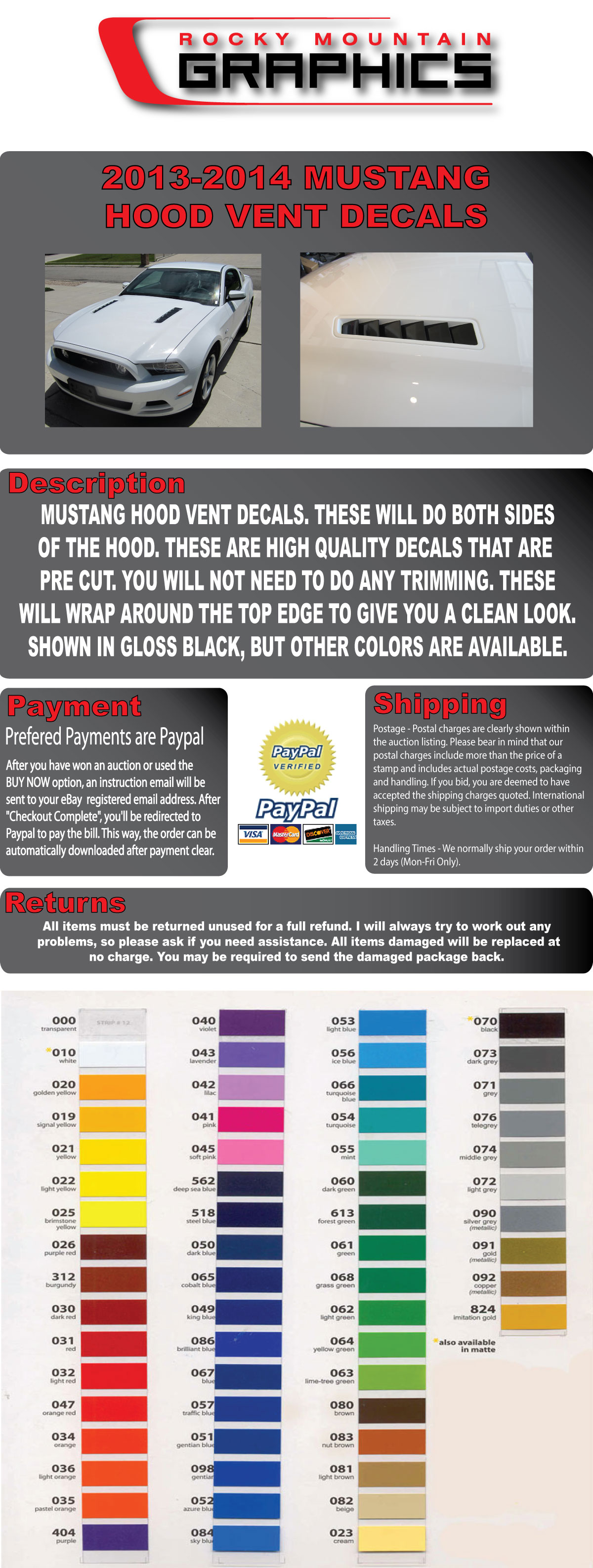 2013-2014 MUSTANG HOOD VENT DECALS INSERTS GT STICKERS VINYL GRAPHICS 13-14